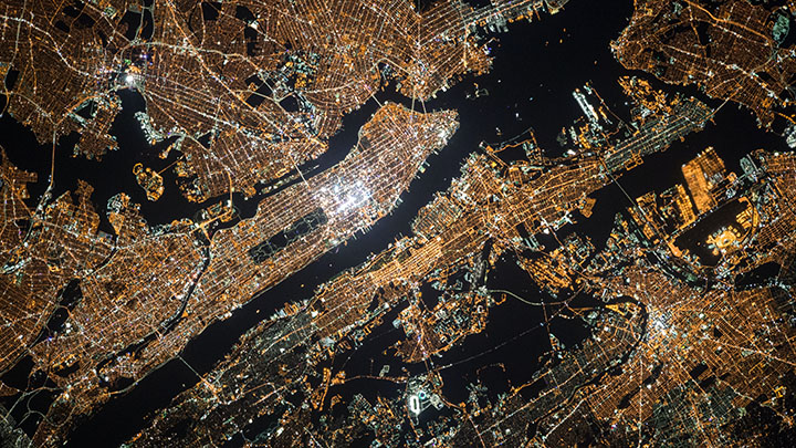 satellite image of New York city at night