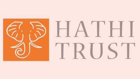 White elephant design on orange background with Hathi Trust in lettering