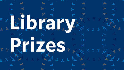 Dark blue field with light blue letter Y forming circles and white type that reads "Library Prizes"